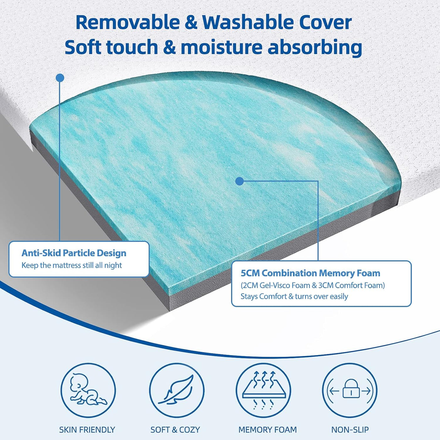 Memory Foam Mattress Topper King Size 2 Inch Cooling Breathable 15x200cm
