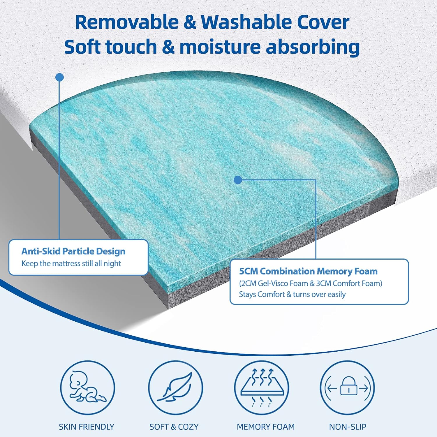 Memory Foam Mattress Topper King Size 2 Inch Cooling Breathable 15x200cm