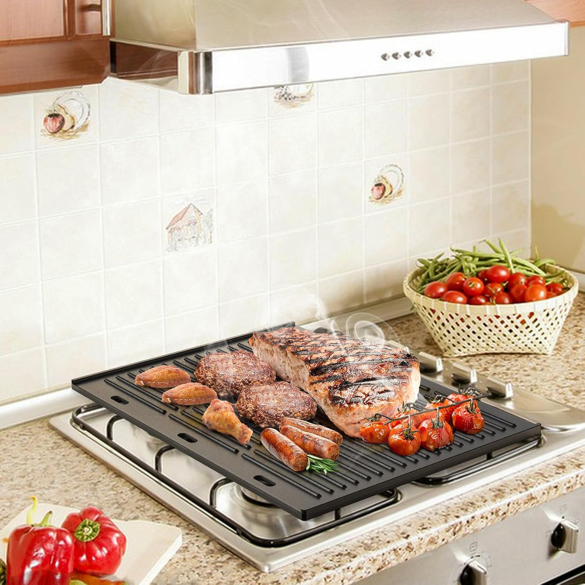 Cast Iron BBQ Griddle Plate 45.5x35cm Universal Outdoor Grill Onlyfire