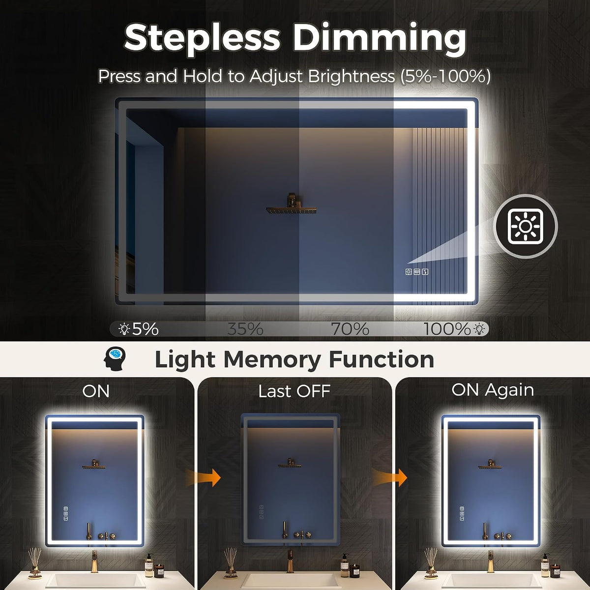 LED Bathroom Mirror 100x70cm Bluetooth Anti Fog Dimmable 3 Colour STARLEAD Vanity