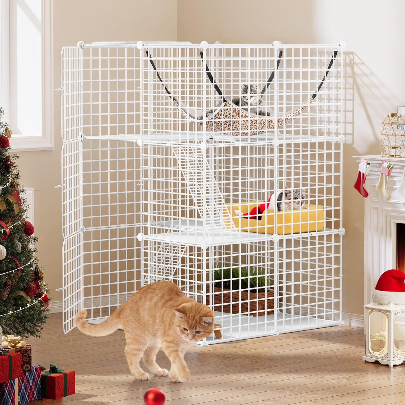 Cat Cage Indoor 3 Tier DIY Playpen Hammock Small Animals 72x72x107cm YITAHOME