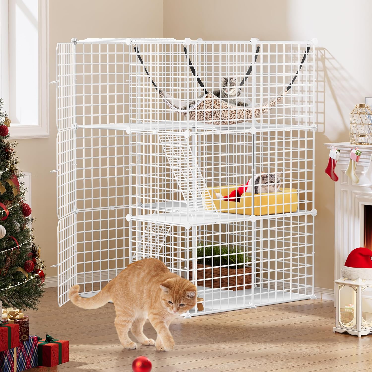 Cat Cage Indoor 3 Tier DIY Playpen Hammock Small Animals 72x72x107cm YITAHOME