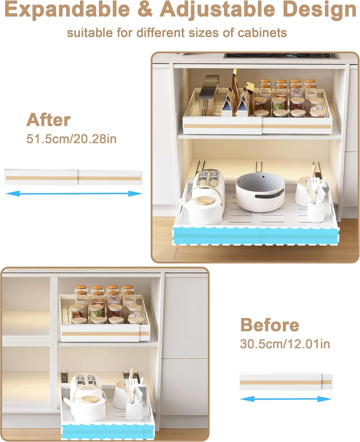 Pull Out Cabinet Organiser 2 Pack Expandable Cupboard Storage Shelves UMDONX