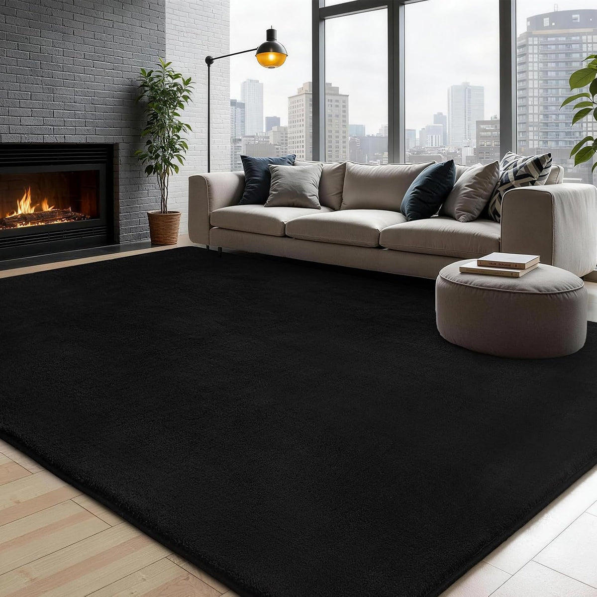 Shaggy Rug 200x300cm Black Soft Fluffy Large Living Room Bedroom Carpet XSIVOD
