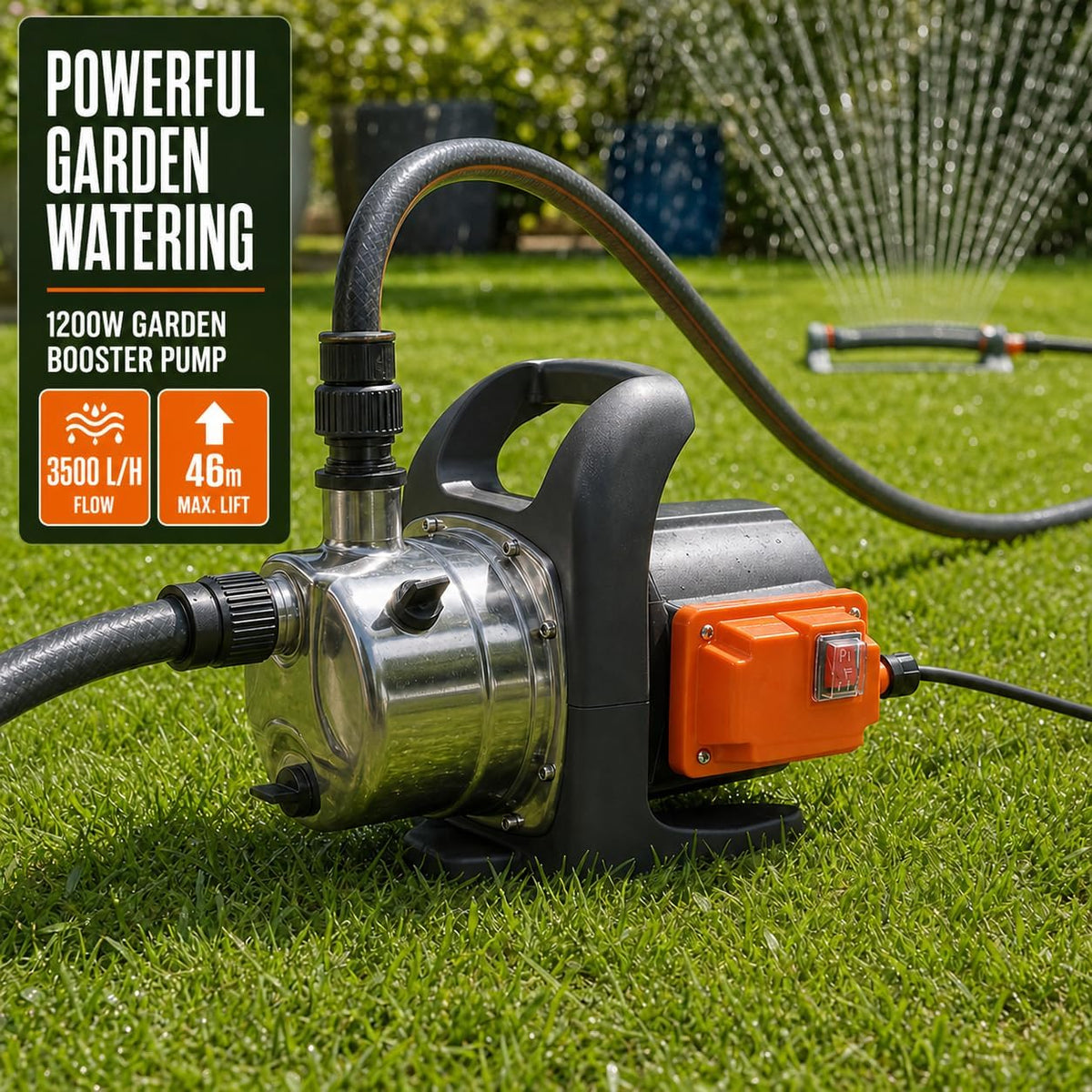 Garden Booster Pump 1200W 3500L/H 4.6 Bar Stainless Steel Jet Pump VEATON 46m