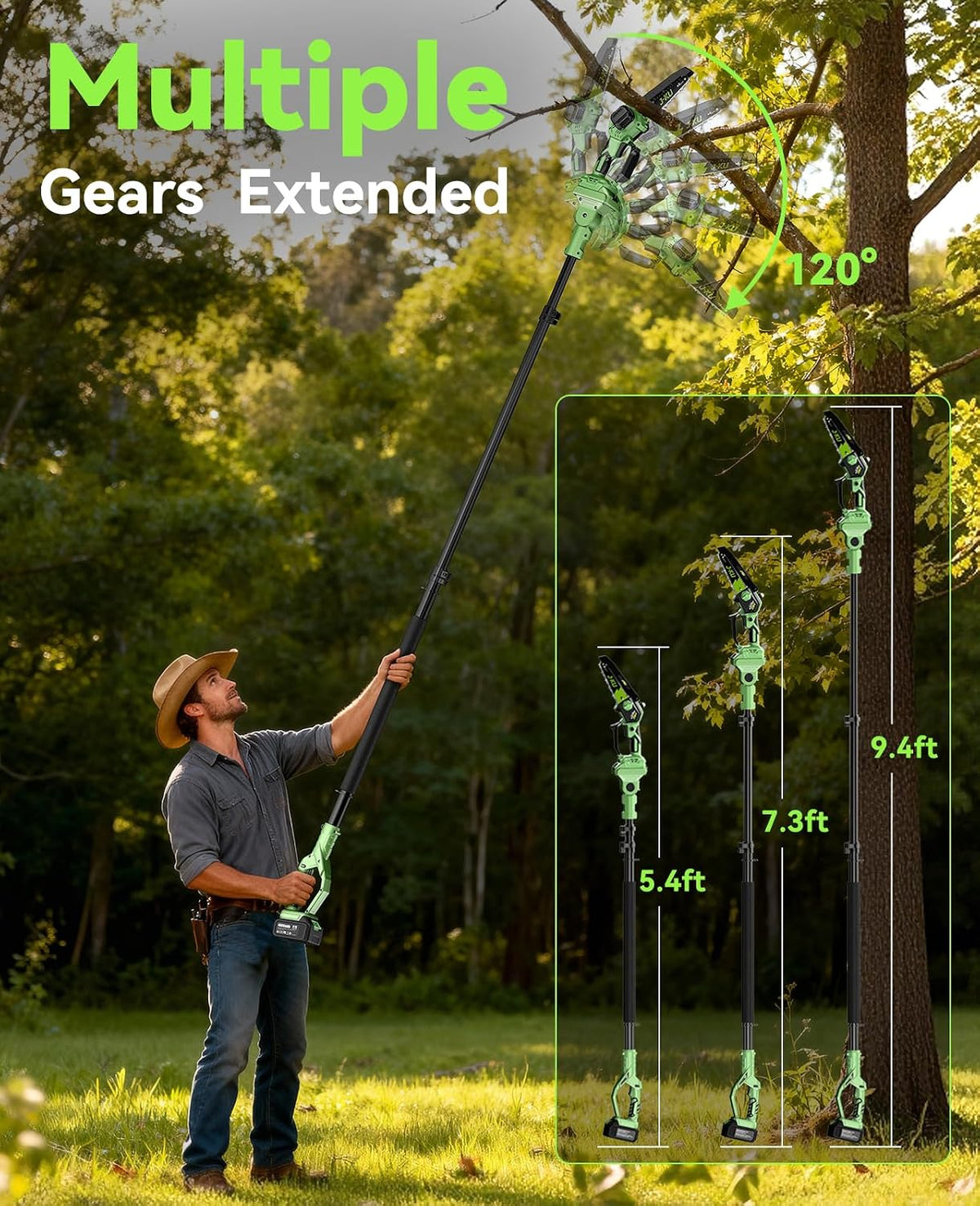 Cordless Pole Saw 6 Inch 2 in 1 Mini Chainsaw Extension Pole 2 Batteries Pruner