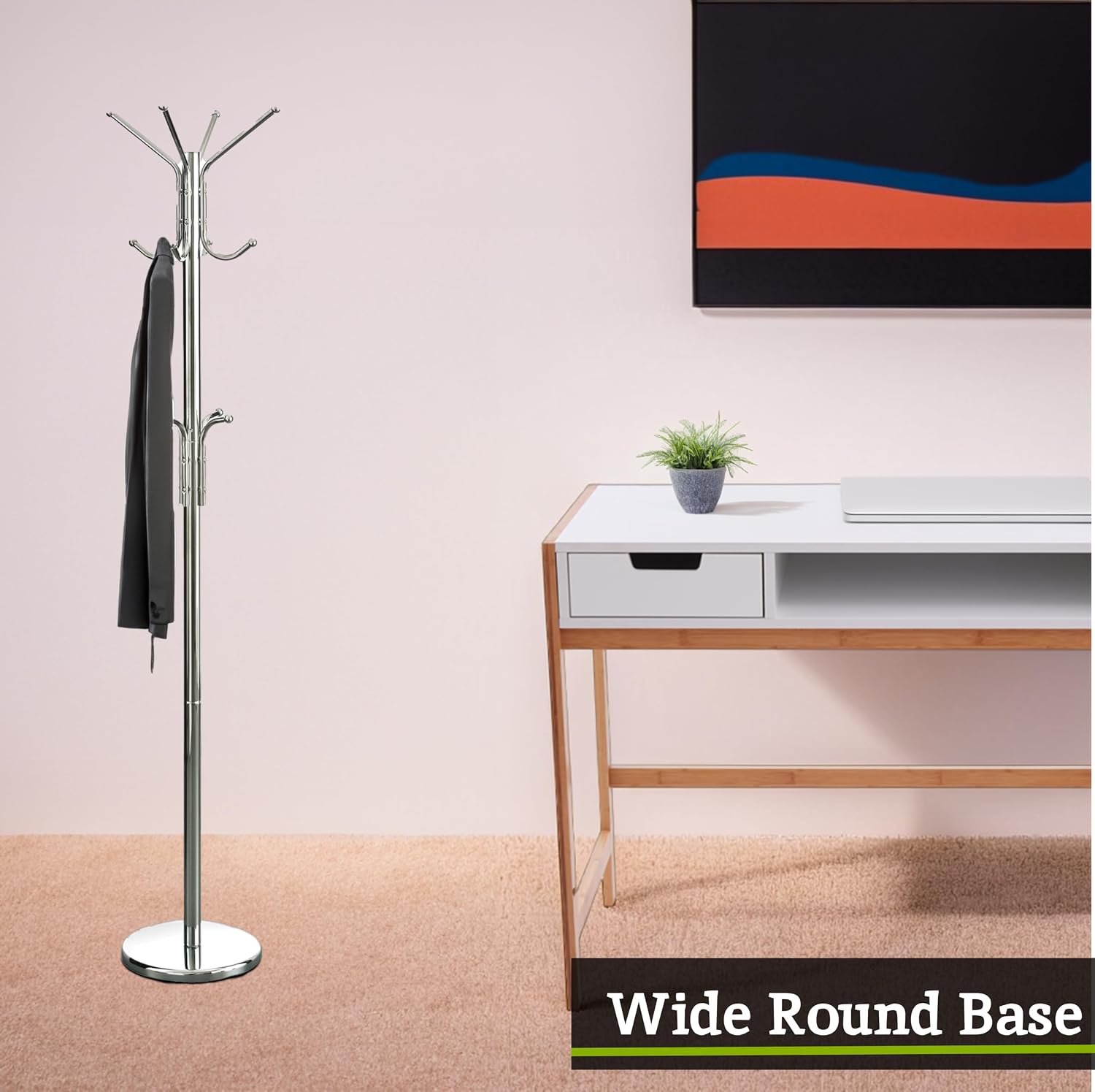 Floor Standing Coat Stand 12 Hooks Chrome Hallway Clothes Rack Premier Housewares