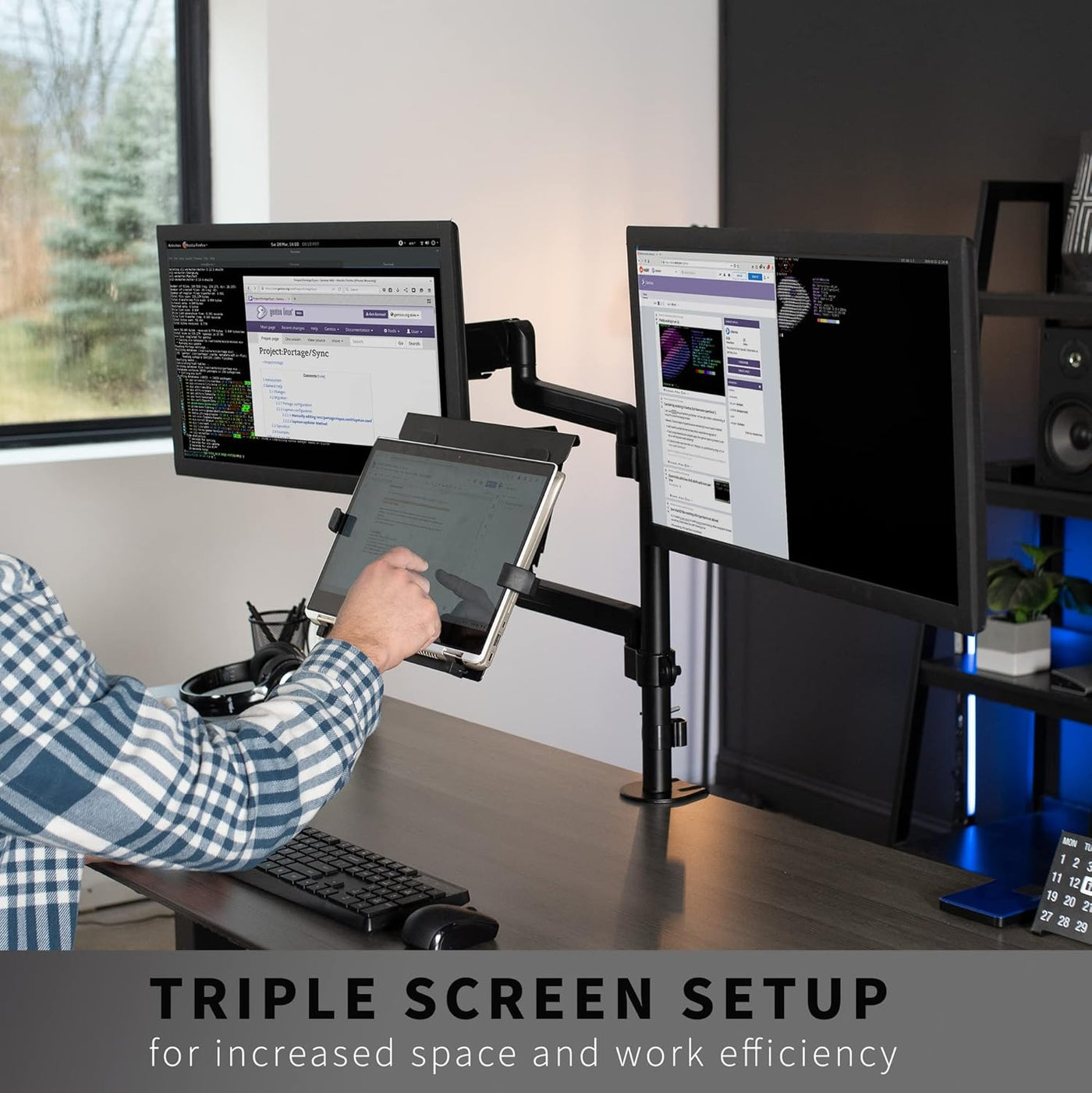 Laptop Dual Monitor Mount 17-32 Inch Pneumatic Arm VIVO STAND-V003KL Black