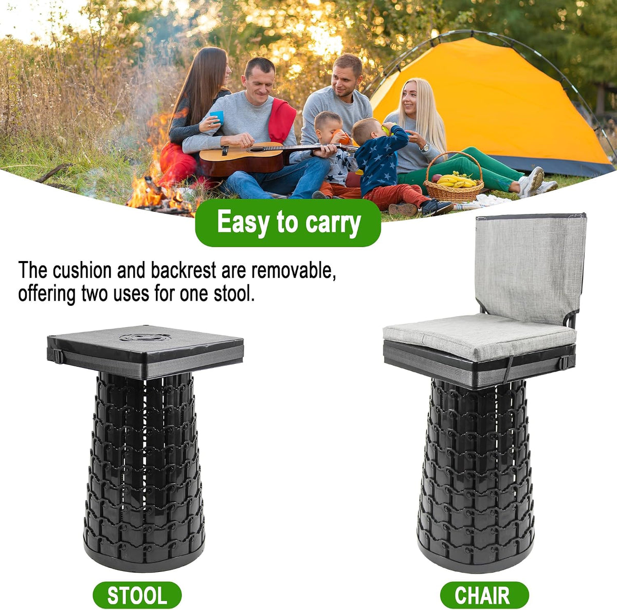 Collapsible Stool 1000lbs Folding Camping Chair Backrest Cushion ALEVMOOM 2026