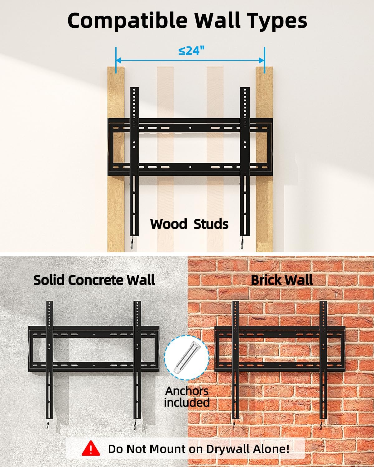 TV Wall Bracket 42-100 Inch Heavy Duty Fixed Flat Screen Mount HOME VISION