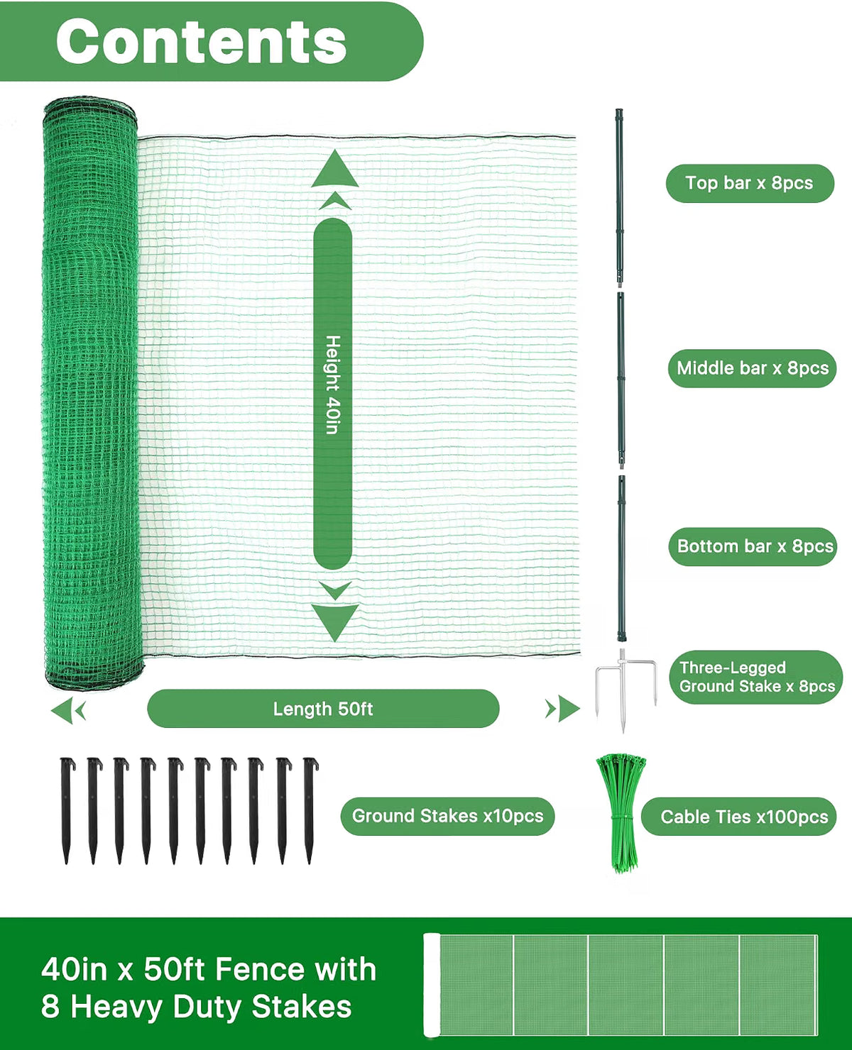 Temporary Garden Fence 101cm x 15m Metal Posts Outdoor Yard Animal Barrier Mesh