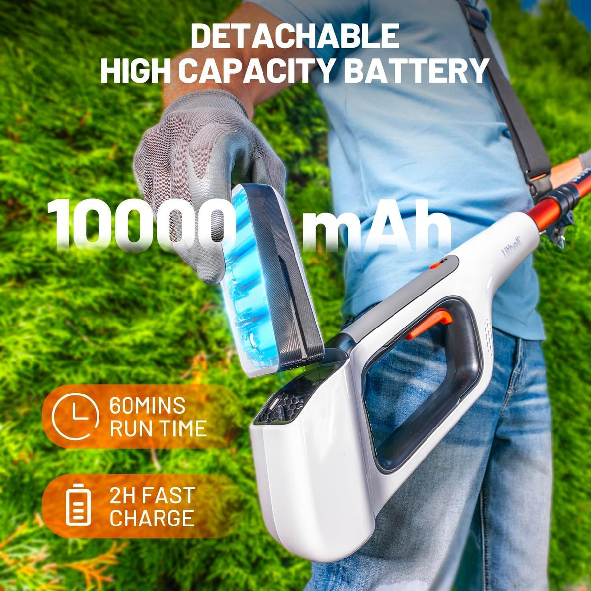 Cordless Pole Saw 20V 20cm 8m/s 10000mAh Battery Tree Pruner Litheli Chainsaw Kit