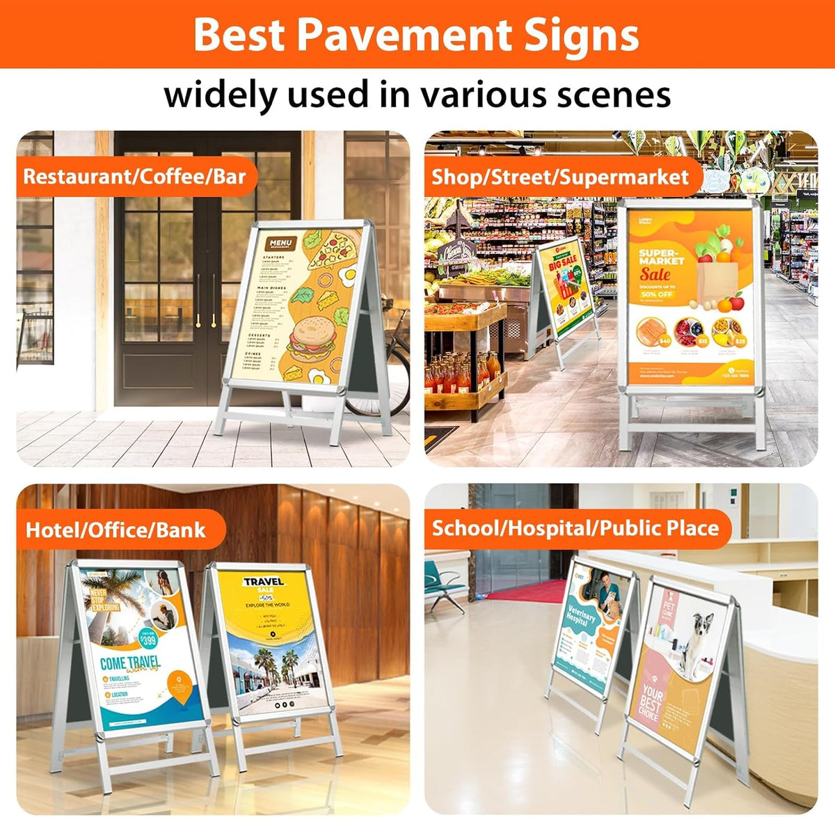 A2 Pavement Sign A Board Double Sided Poster Display Aluminium Frame Silver