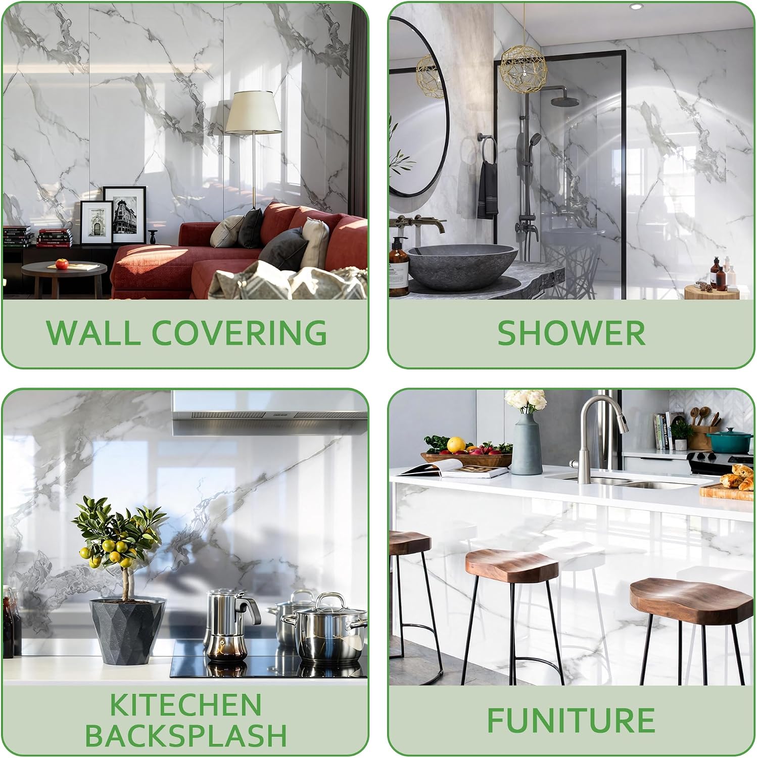 Marble Peel Stick Wall Panel 120x300cm Waterproof Carrara White Gloss sunwings
