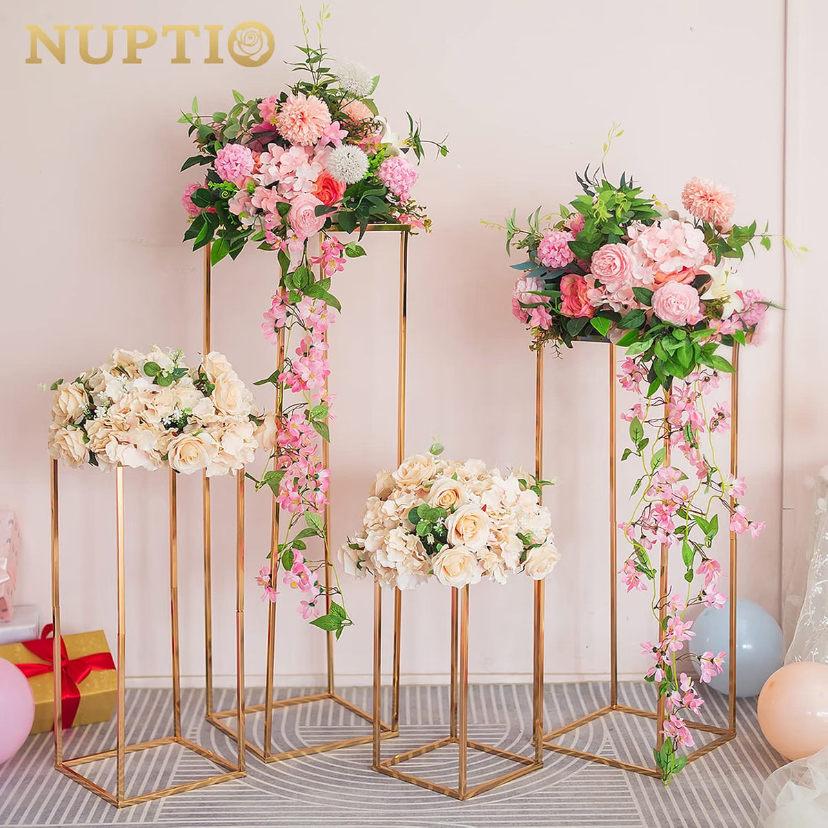 Wedding Flower Stands Gold Tall Geometric Metal Columns Event Decor NUPTIO Set
