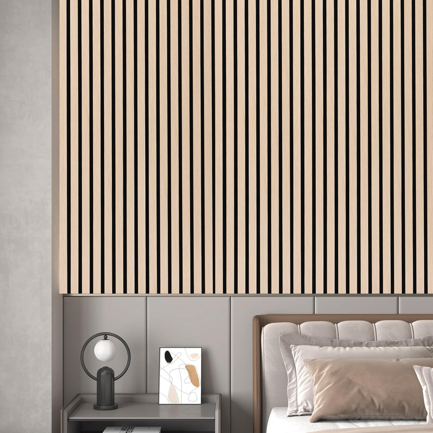 3D Slat Acoustic Wall Panels 2 Pack 122x60cm Wood Sound Absorbing Decor