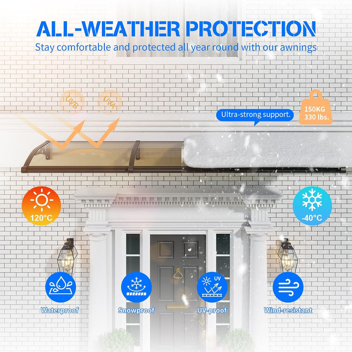 Door Canopy Awning 100x80cm Polycarbonate Aluminium UV Rain Snow Protection