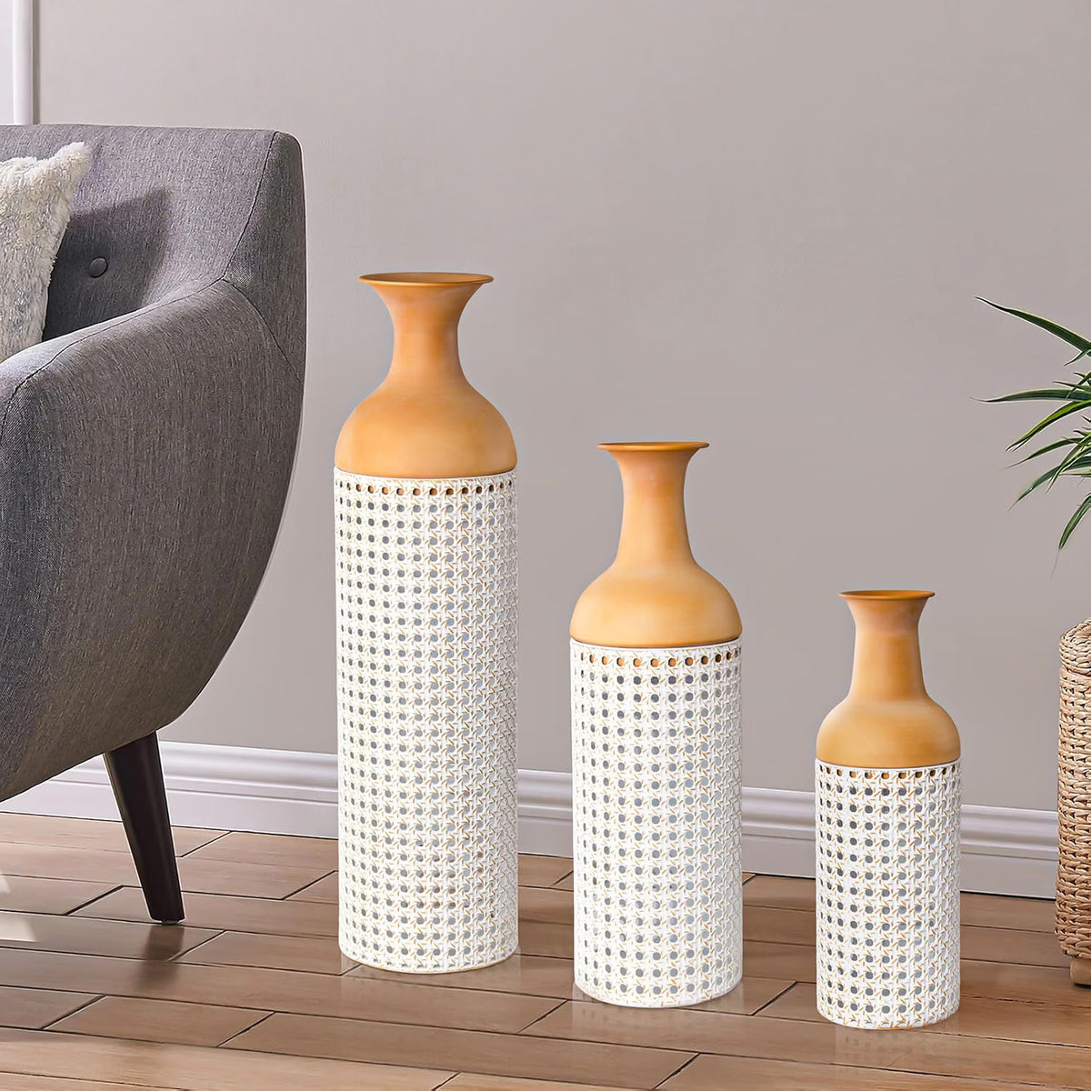 Large Metal Floor Vases Set of 4 68 50 40 30cm White Yellow Home Decor Tall Vase