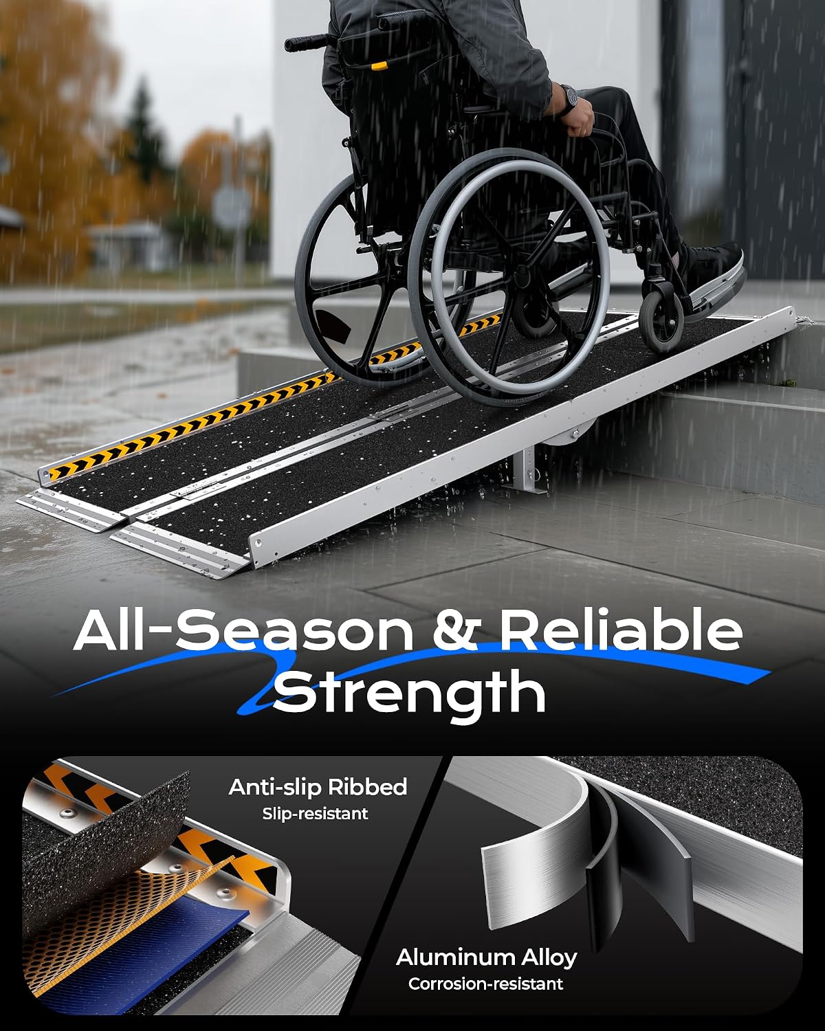 Wheelchair Ramp 6FT Foldable Aluminum 362KG Extra Wide Transition Plate Portable
