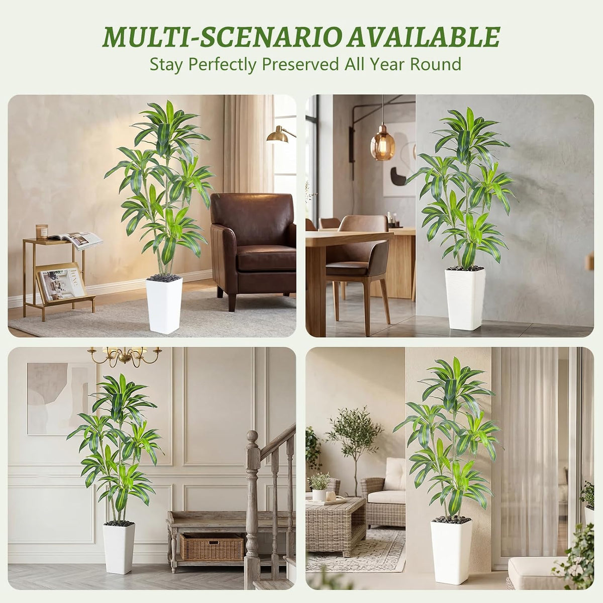 Artificial Dracaena Tree 6FT Tall Faux Indoor Plant White Planter FOSHOI Decor
