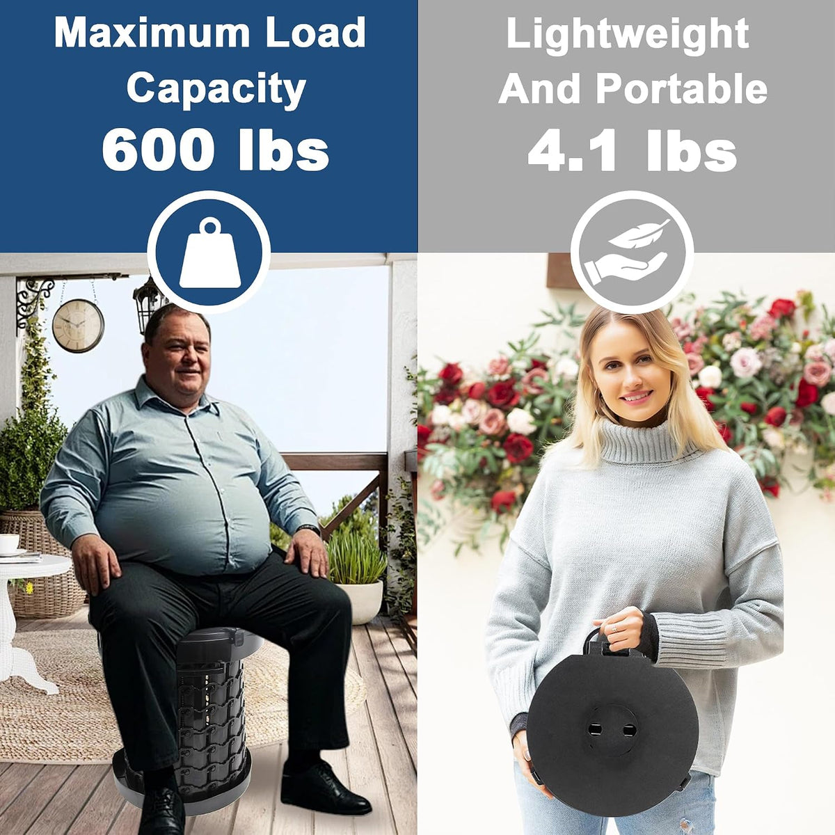 Portable Camping Toilet 600lbs Foldable 15.8 Inch Adjustable ALEVMOOM L Adults