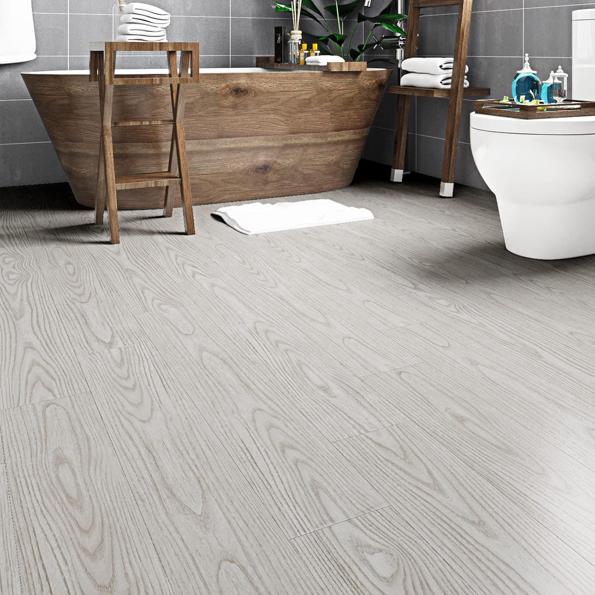 Peel Stick Floor Tiles 90x15cm White Wood Effect 32 Pack Waterproof Livelynine