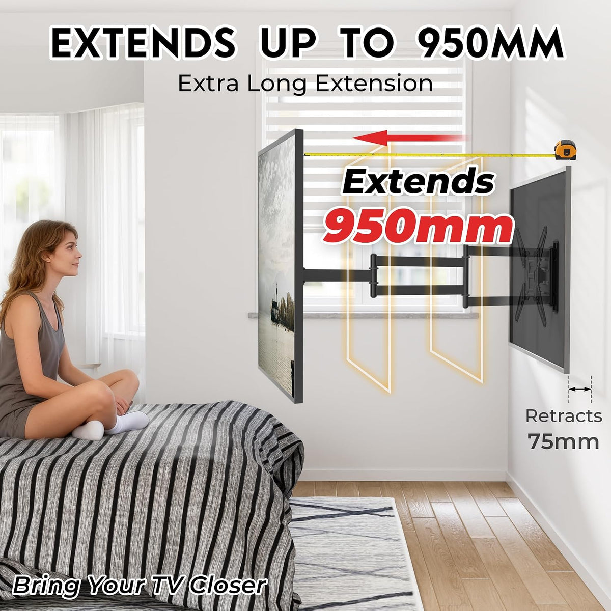 TV Wall Bracket 26-65 Inch 950mm Long Arm 35kg Full Motion Mount BONTEC Universal