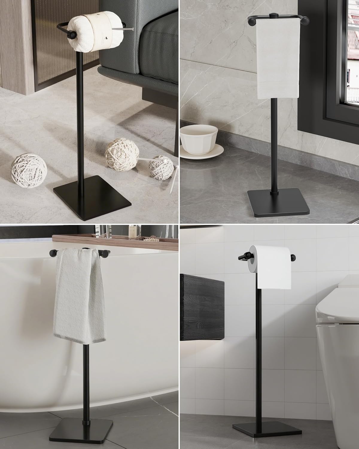 Freestanding Toilet Roll Holder Stainless Steel Weighted Base Black Bathroom Stand