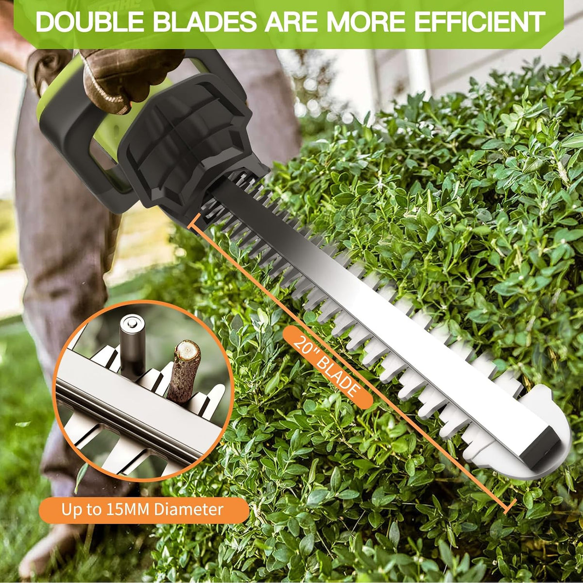 Cordless Hedge Trimmer 50cm Brushless 2x4.0Ah Batteries Garden Cutter VOERJIA