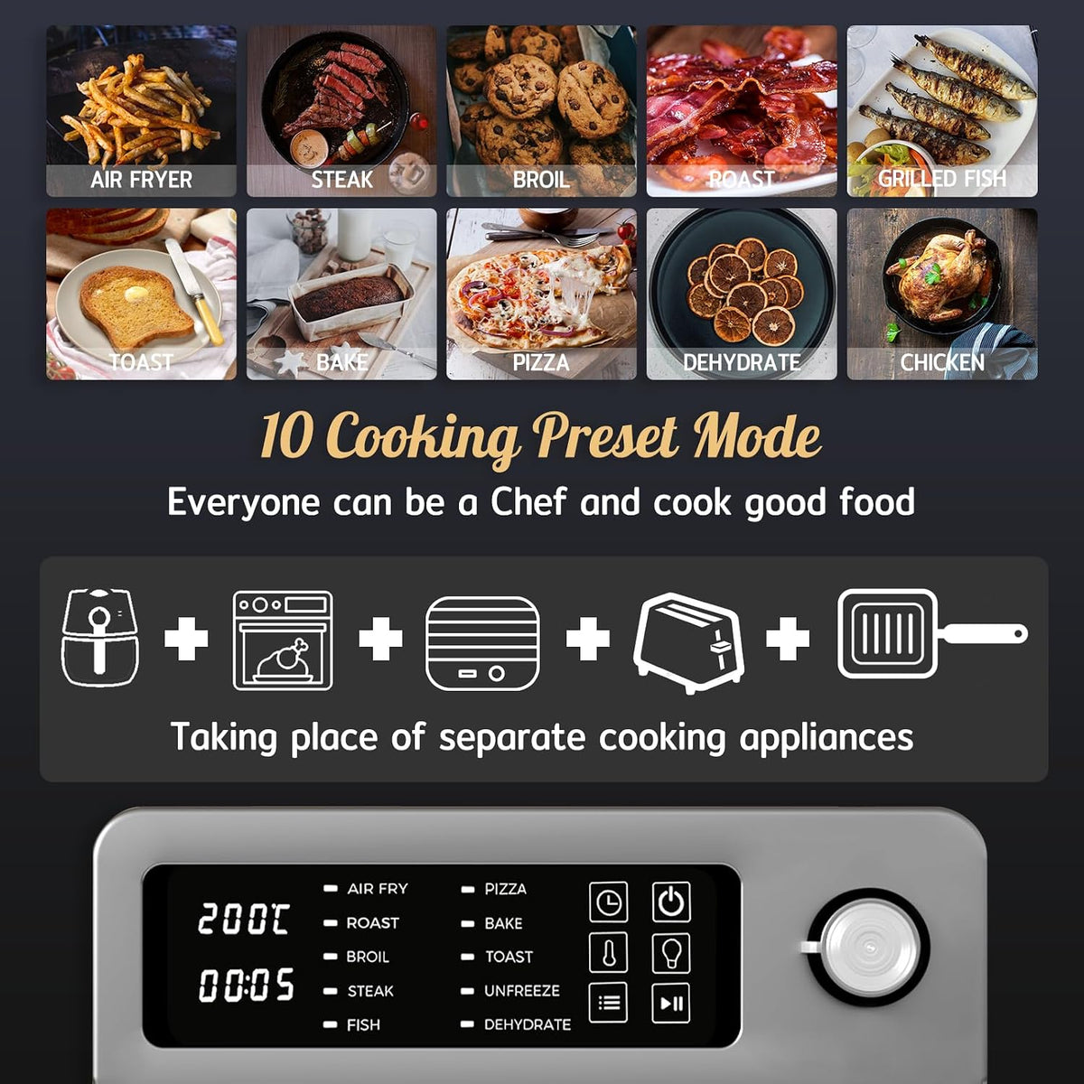 Air Fryer Oven 15L 1700W 10 in 1 Digital Toaster Convection Grill HYSapientia