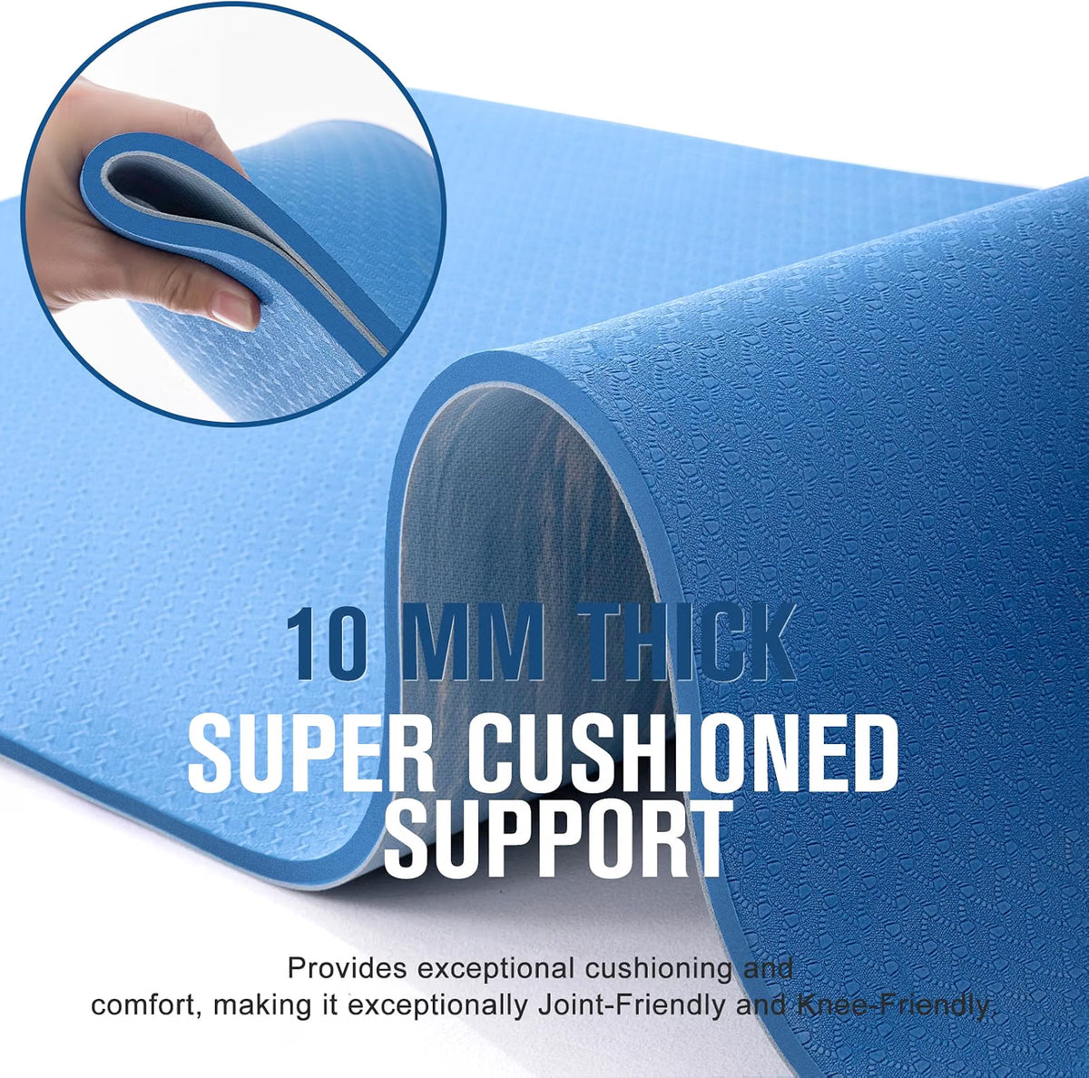 Yoga Mat 10mm Extra Thick Non Slip Rubber TPE Pilates Workout Blue Marjar Fitness