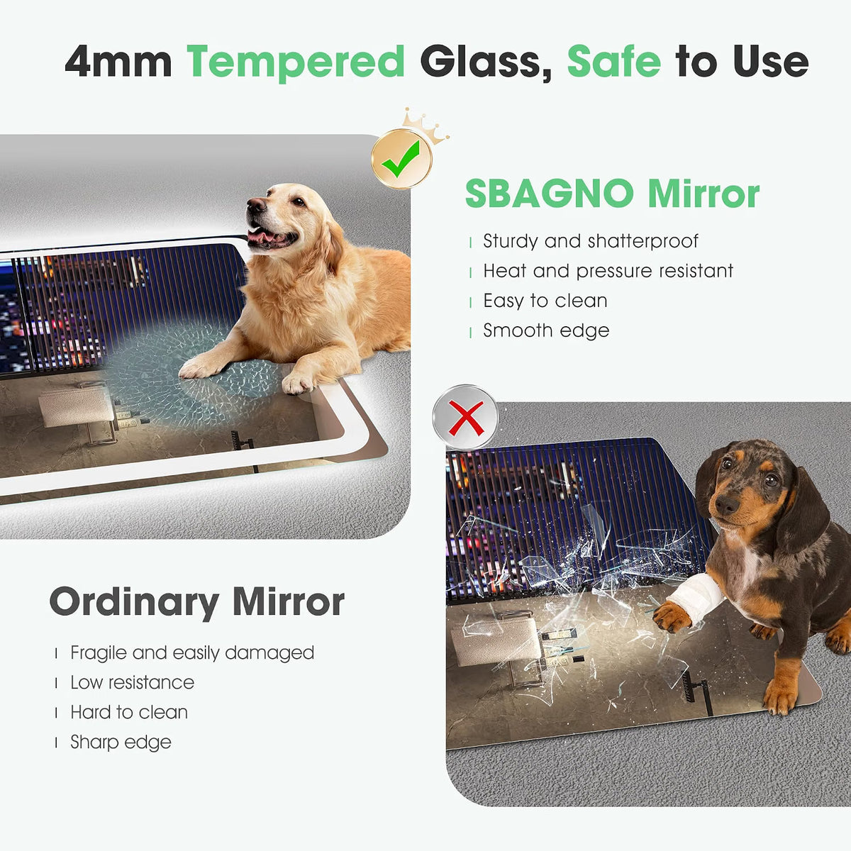 LED Bathroom Mirror 100x70cm Dimmable 3 Colour Demister IP44 S'bagno Frameless