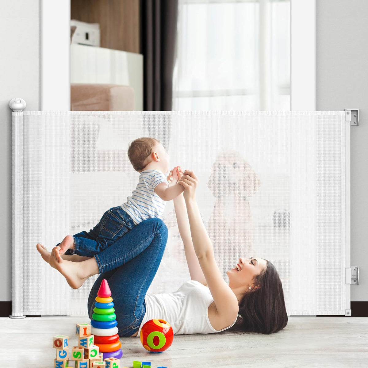 Retractable Baby Gate 0-140cm White Child Safety Barrier Dog Stair Pet Gate