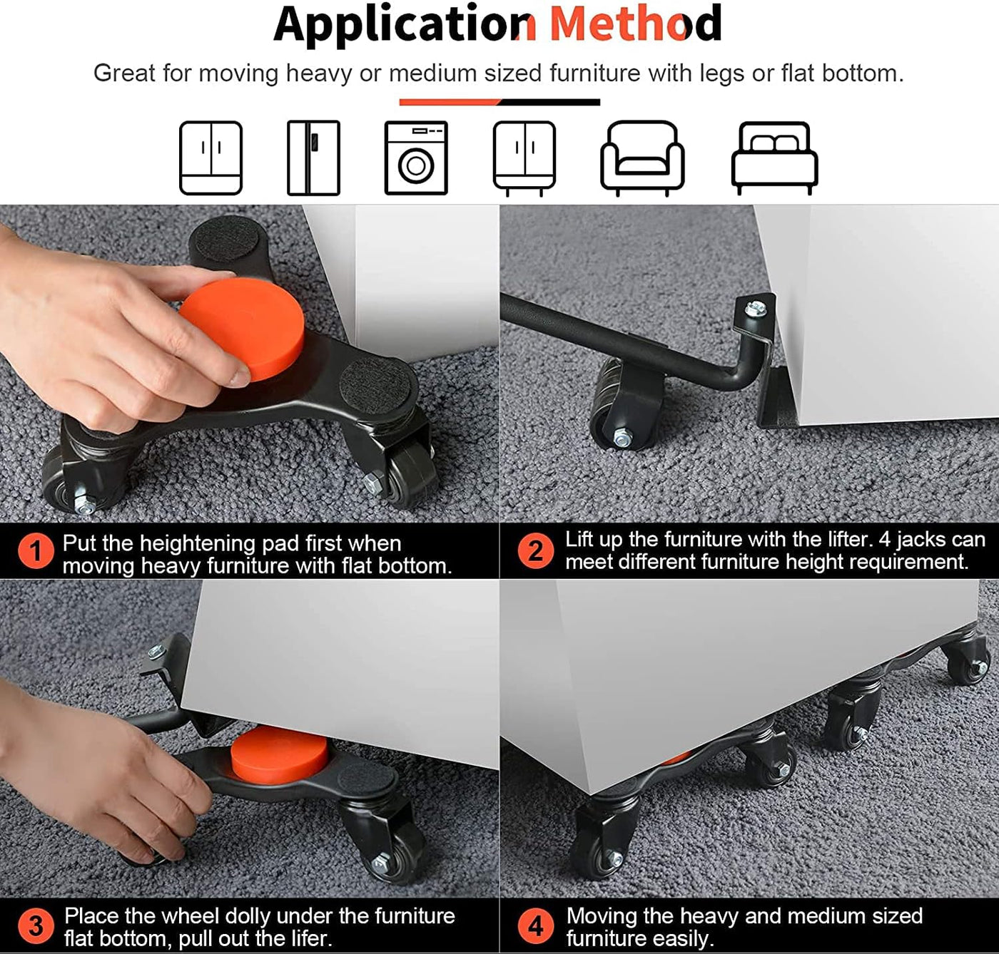 Furniture Mover Dolly 6 Inch Steel Tri Dolly 3 Wheel Heavy Duty Ronlap Lifter