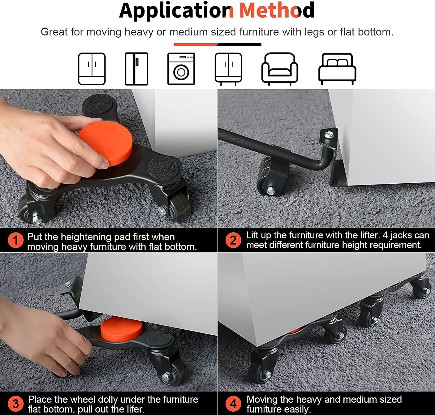 Furniture Mover Dolly 6 Inch Steel Tri Dolly 3 Wheel Heavy Duty Ronlap Lifter