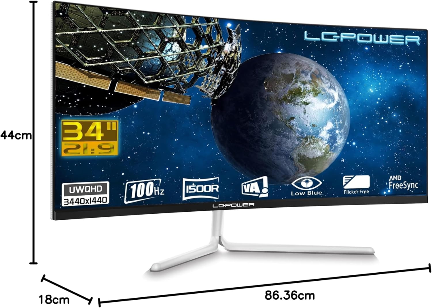 LC-Power 34'' Ultrawide QHD Curved Gaming Monitor, 3440x1440, 100Hz, VESA