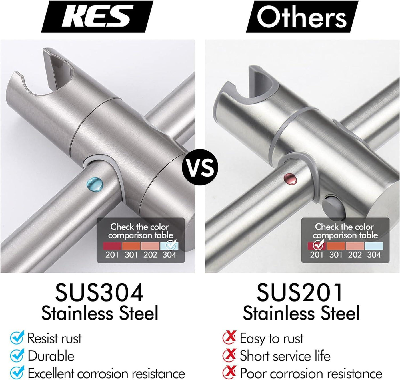 KES Stainless Steel Shower Riser Rail Wall Mounted, 100CM Shower - Massive Discounts