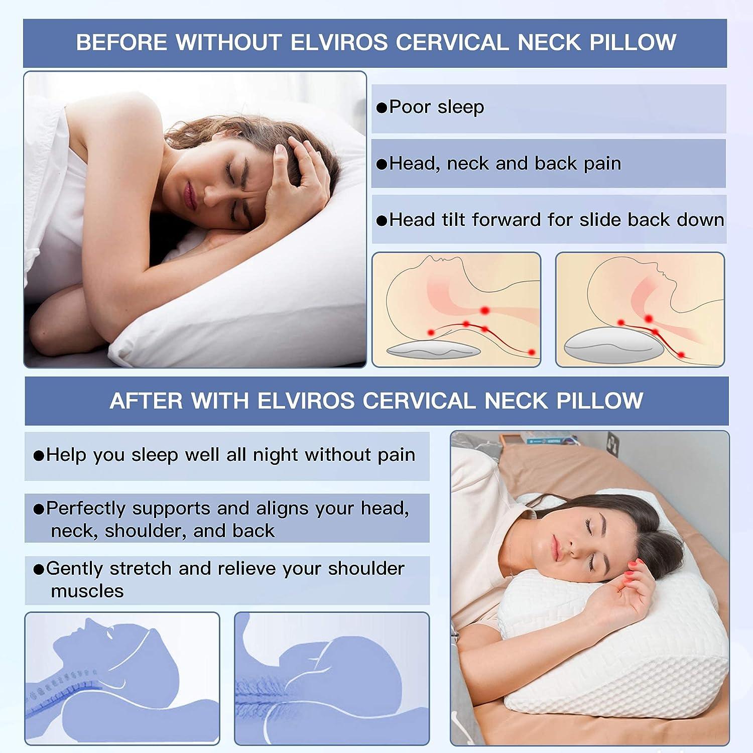 Elviros Cervical Contour Memory Foam Pillow for Neck Pain - Massive Discounts