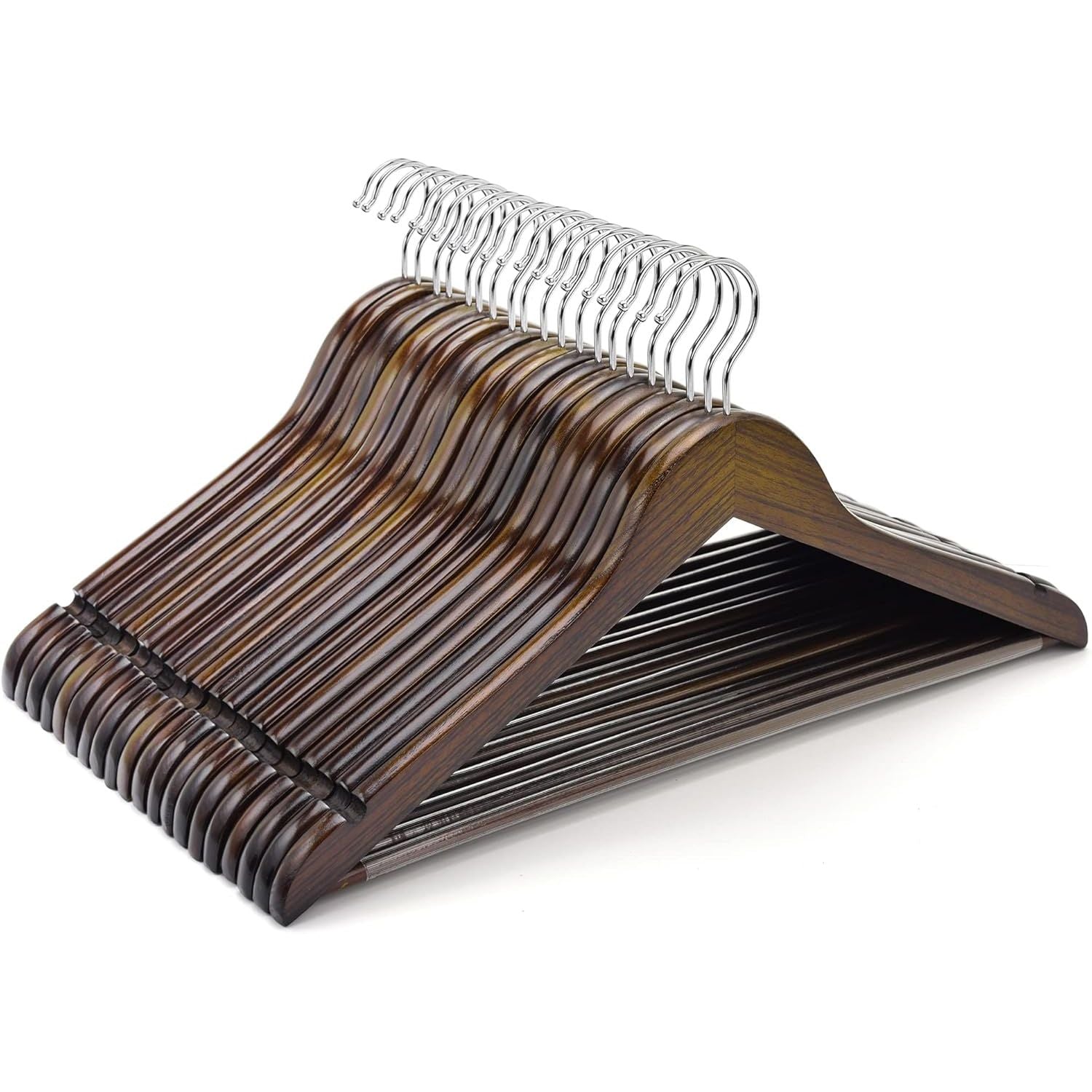 Wooden Coat Hangers 44.5cm Space Saving Non Slip Bar Retro Brown Amber Home