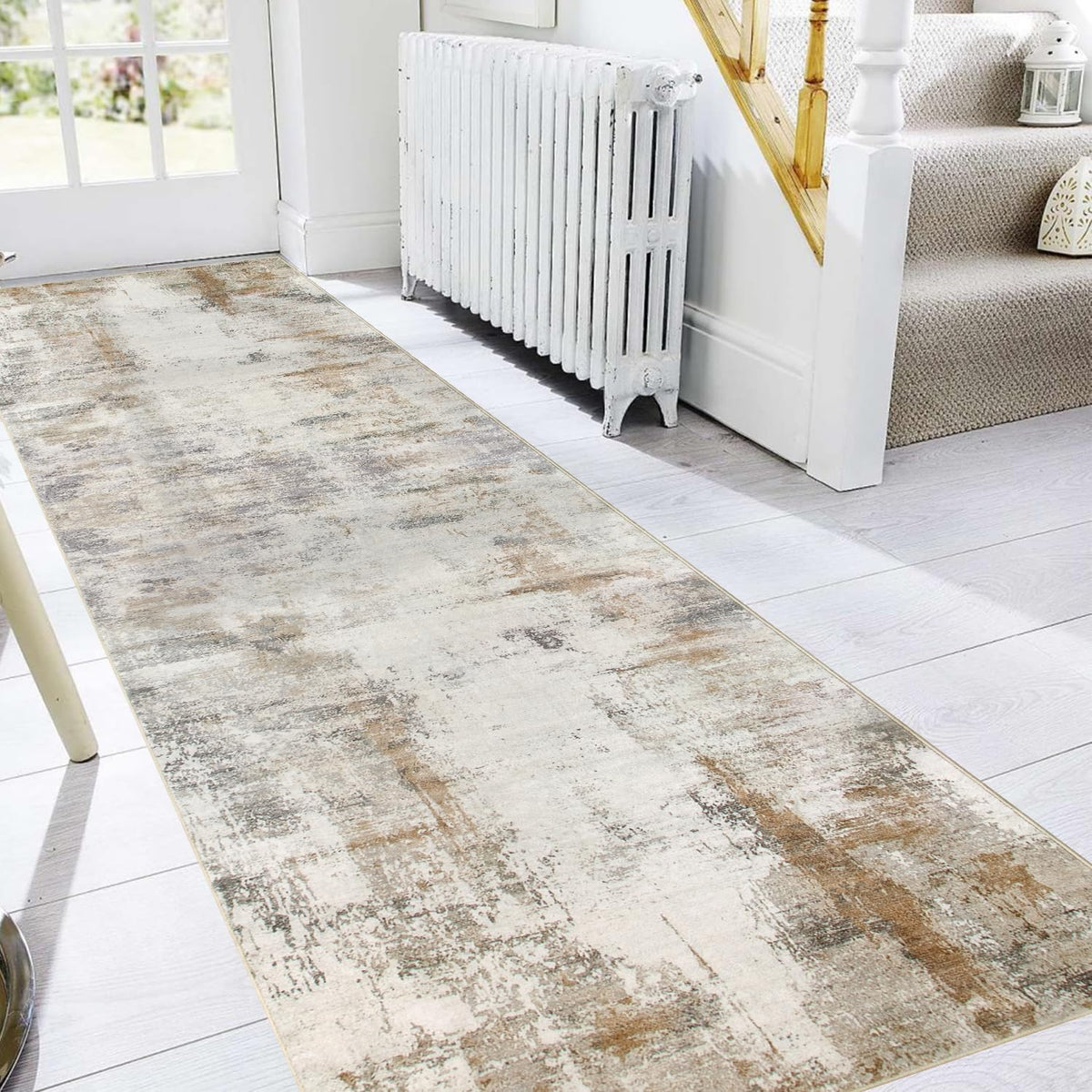 Hallway Runner Rug 60x300cm Non Slip Washable Brown Beige Carpet Famibay Home