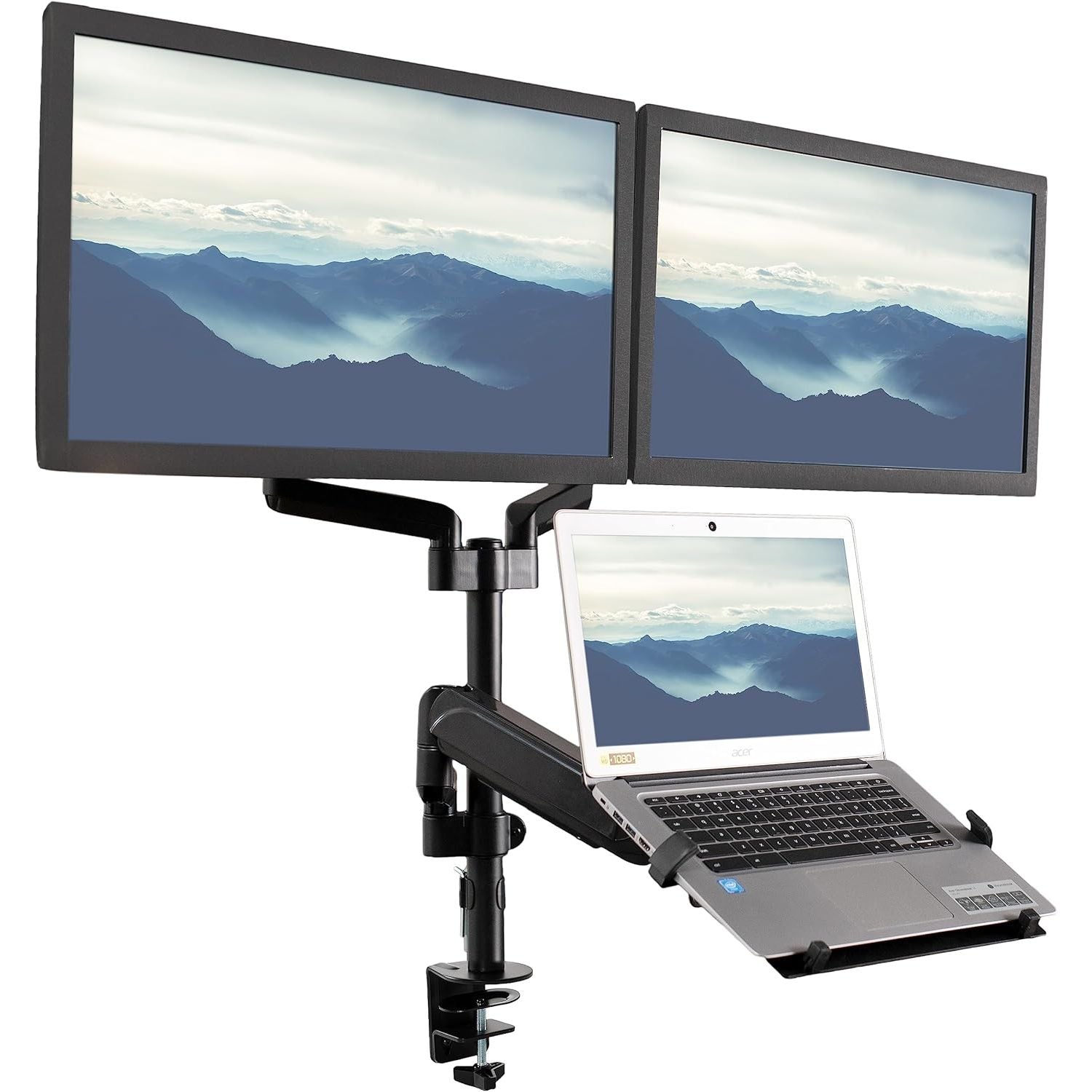 Laptop Dual Monitor Mount 17-32 Inch Pneumatic Arm VIVO STAND-V003KL Black