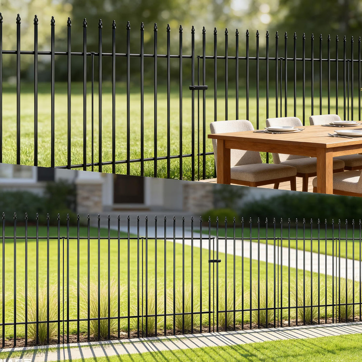 Metal Garden Fence 106cm Decorative 4 Panels 1 Gate Outdoor Animal Barrier Black