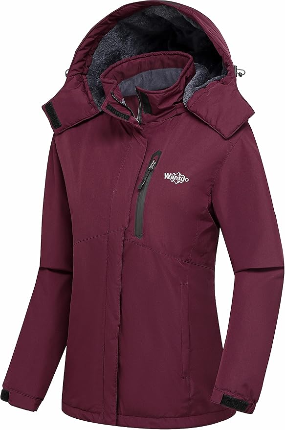 Wantdo Women's Waterproof Windproof Fleece Ski Jacket Coat Wine Red