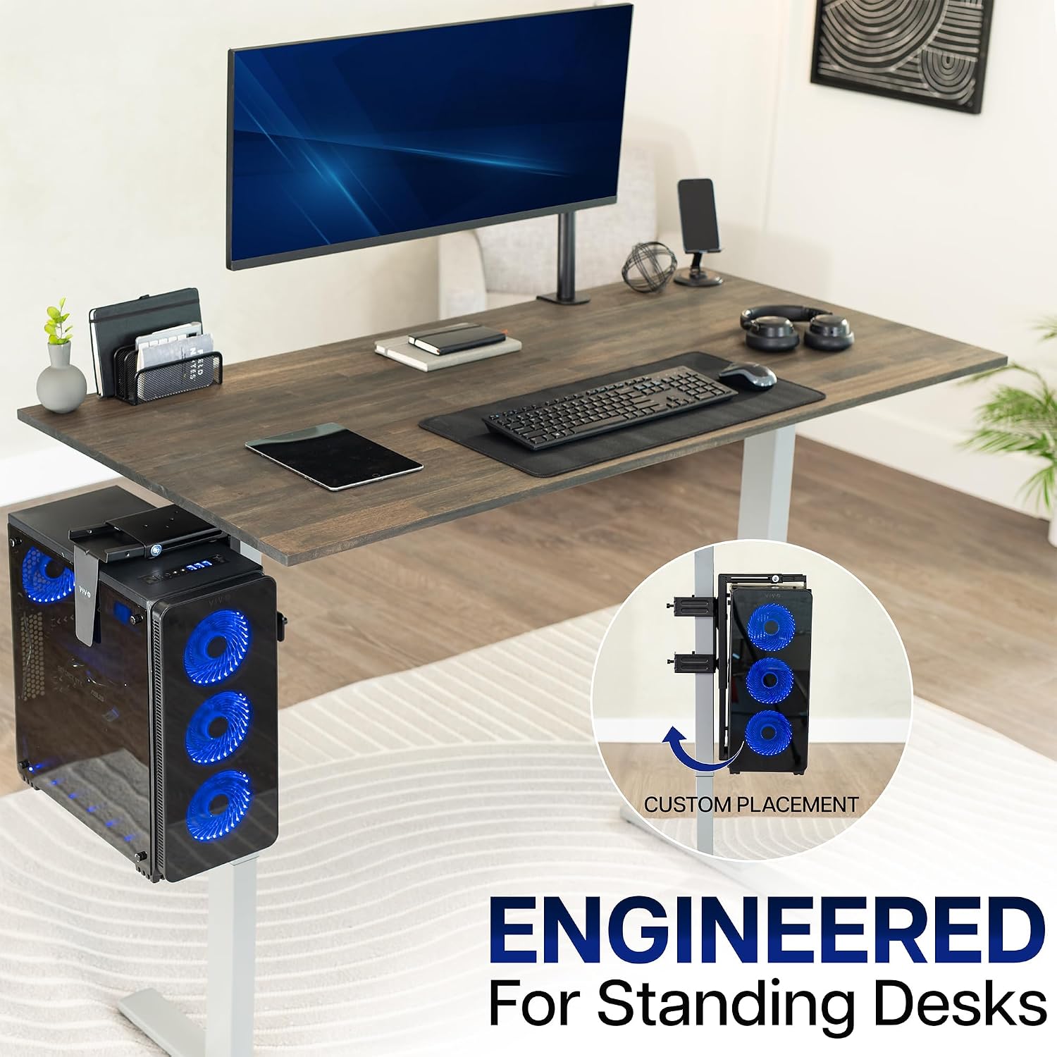 Clamp On Under Desk PC Mount Tool Free Computer Case Holder VIVO MOUNT-PC01C