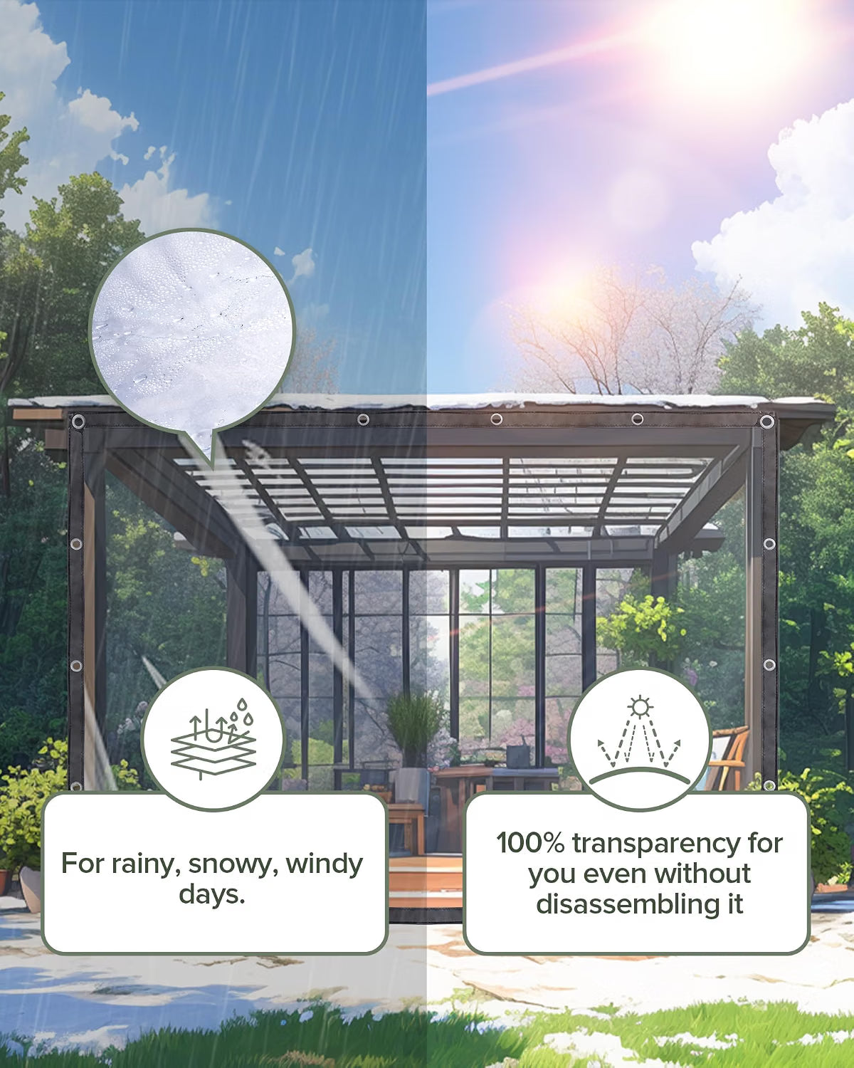 Transparent Tarpaulin 4x5m 420gsm Heavy Duty Clear Vinyl Waterproof Outdoor Tarp