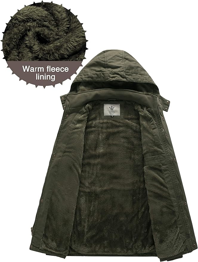 Mens Thickened Fleece Parka Jacket Insulated With Removable Hood Size S