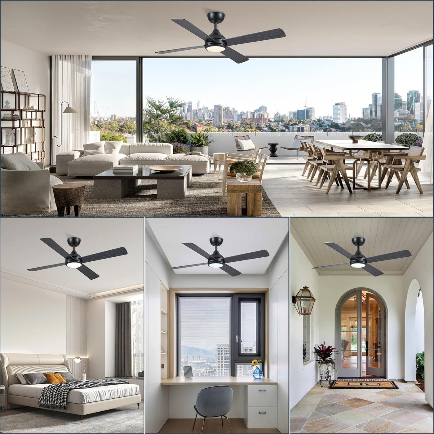 Ceiling Fan With Lights 48 Inch Remote Quiet Reversible Black CJOY