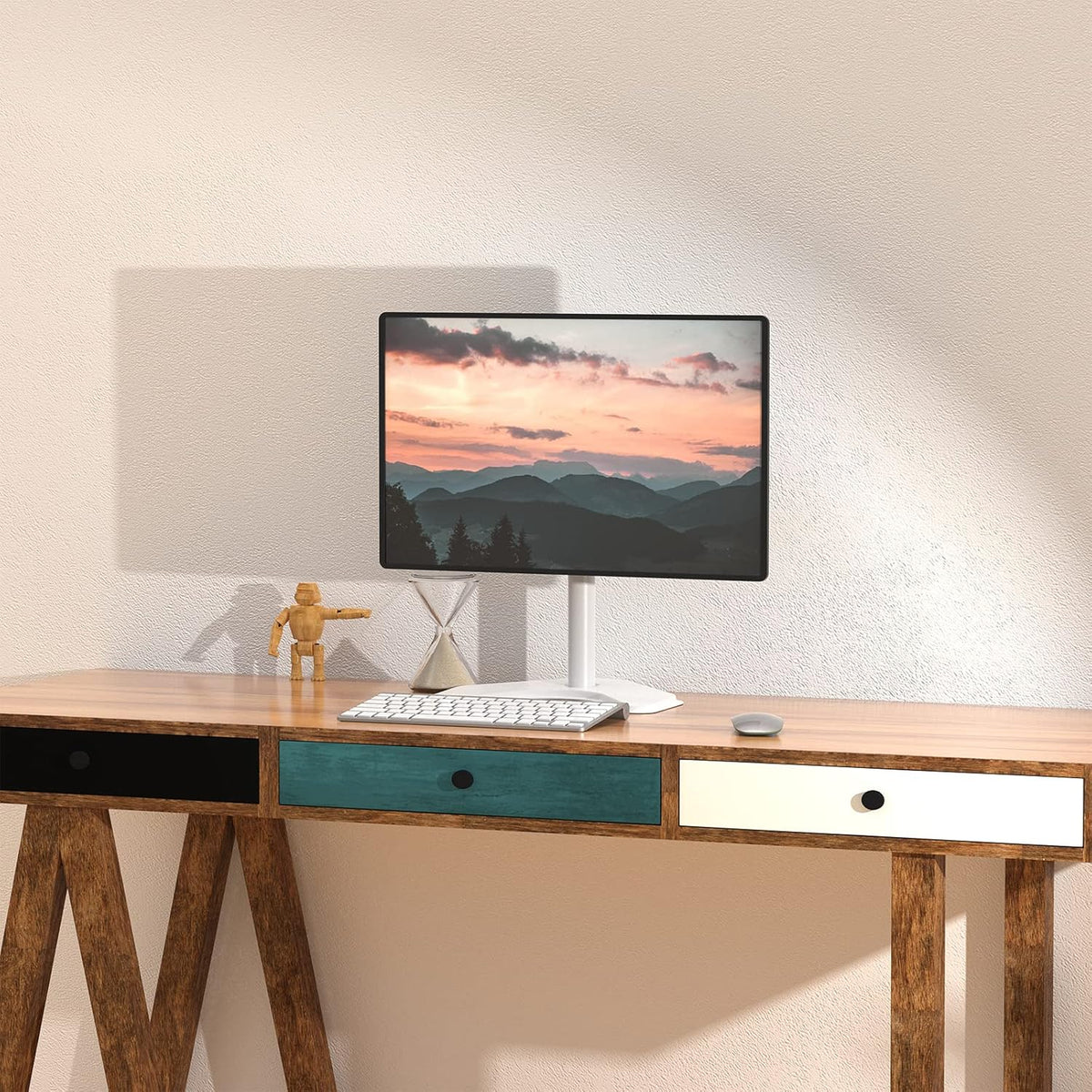 Single Monitor Stand 32 Inch Free Standing Adjustable VESA White WALI