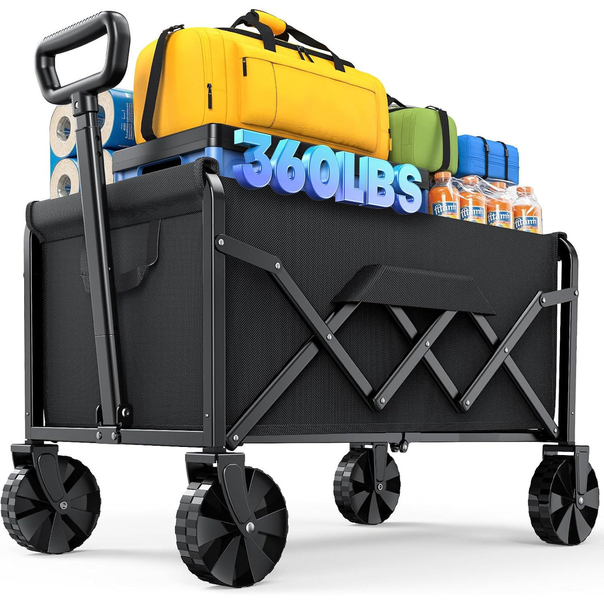 Festival Trolley 100L Folding Wagon Camping Garden Cart Black Wheels Kitsure
