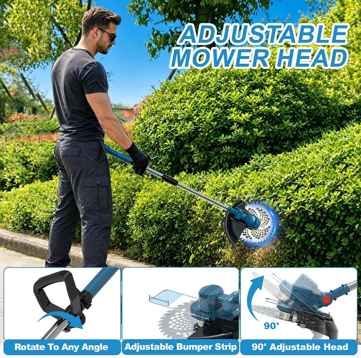 Cordless Grass Trimmer 21V 25cm 2 x 4.0Ah Batteries 5 Blade Types Strimmer